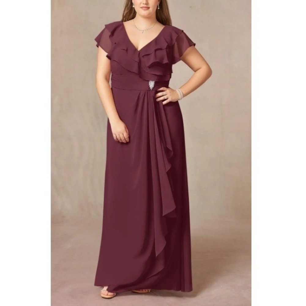 Azazie Snapdragon Women's Cabernet A-Line Ruched Chiffon Dress NWT Size‎ A18